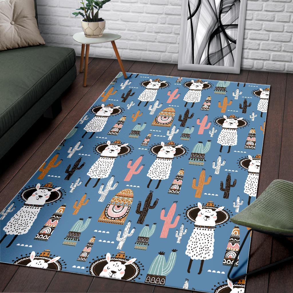 Pattern Print Llama Cactus Floor Mat-grizzshop