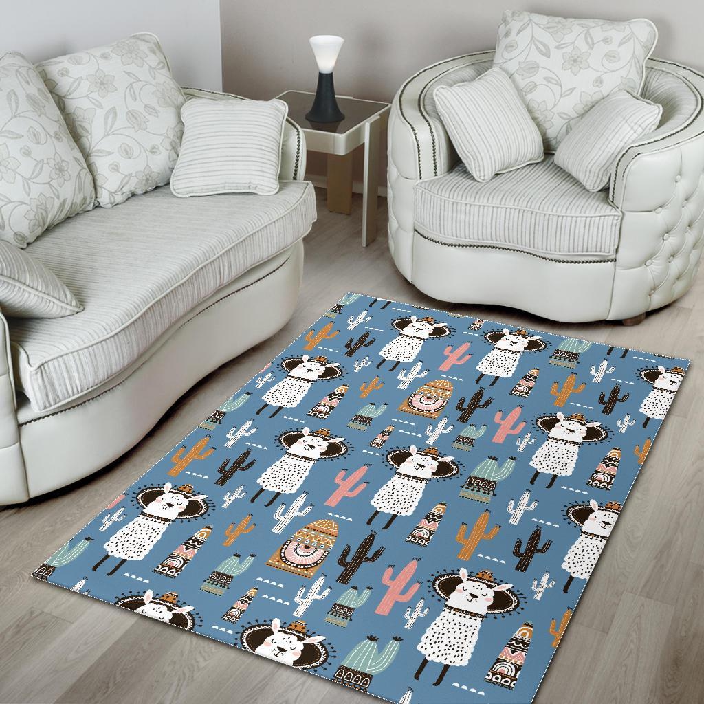 Pattern Print Llama Cactus Floor Mat-grizzshop