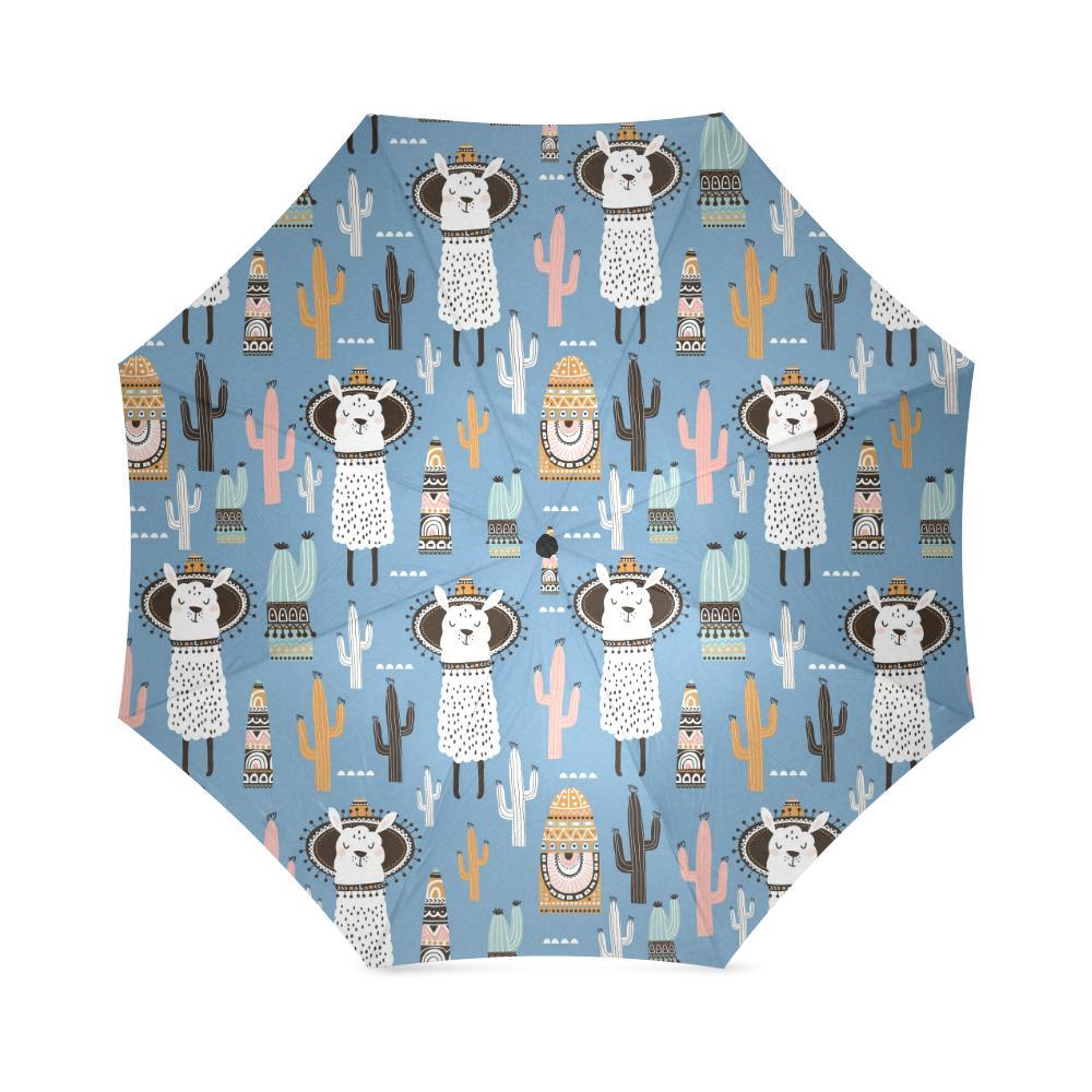 Pattern Print Llama Cactus Foldable Umbrella-grizzshop