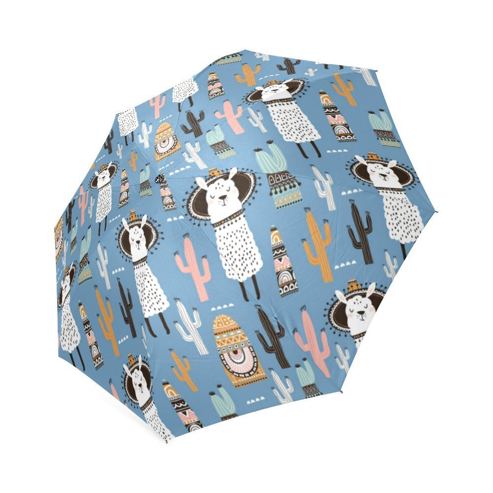 Pattern Print Llama Cactus Foldable Umbrella-grizzshop