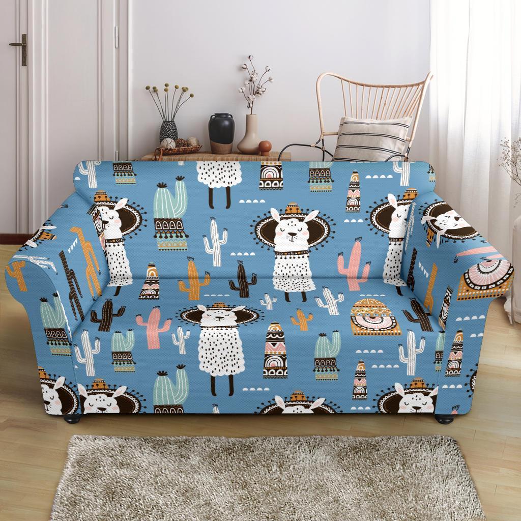 Pattern Print Llama Cactus Loveseat Cover-grizzshop