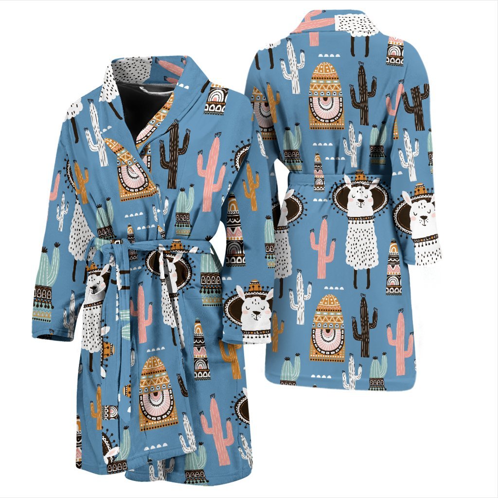 Pattern Print Llama Cactus Men Long Robe-grizzshop