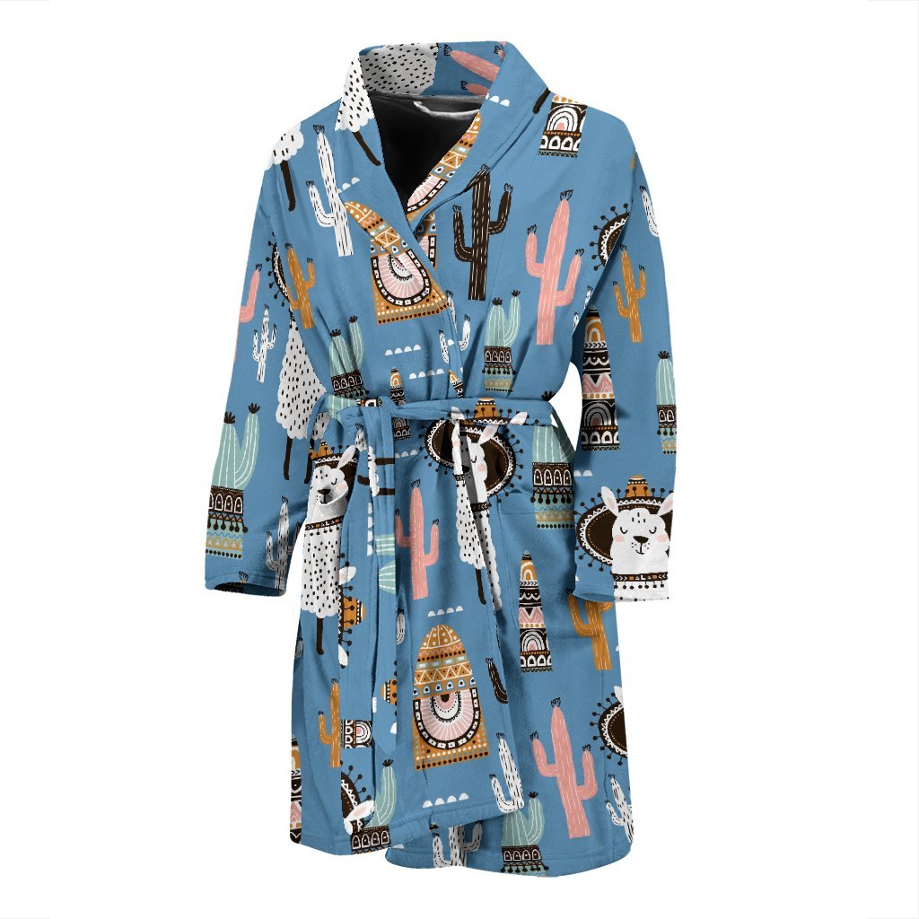 Pattern Print Llama Cactus Men Long Robe-grizzshop