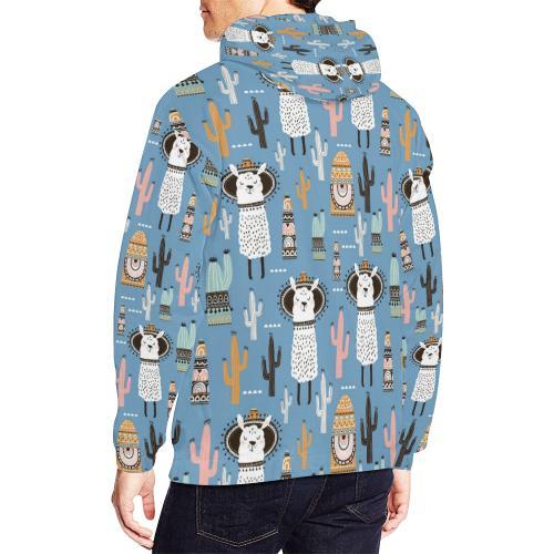 Pattern Print Llama Cactus Men Pullover Hoodie-grizzshop