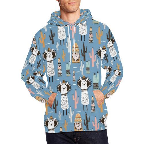 Pattern Print Llama Cactus Men Pullover Hoodie-grizzshop