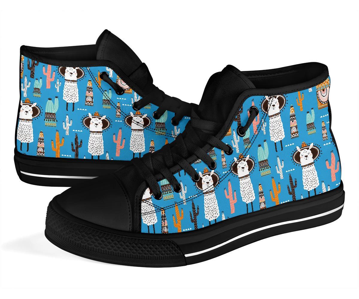 Pattern Print Llama Cactus Men Women's High Top Shoes-grizzshop