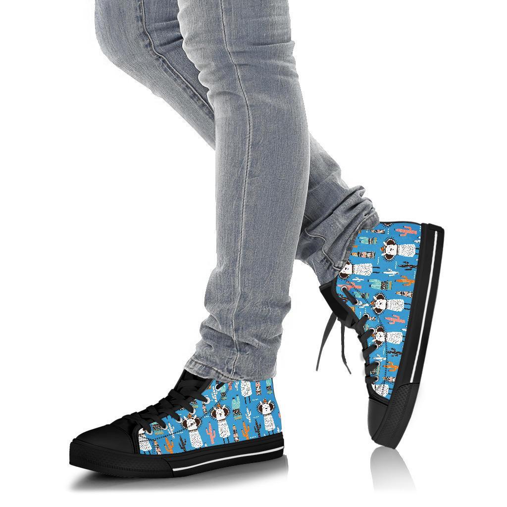 Pattern Print Llama Cactus Men Women's High Top Shoes-grizzshop