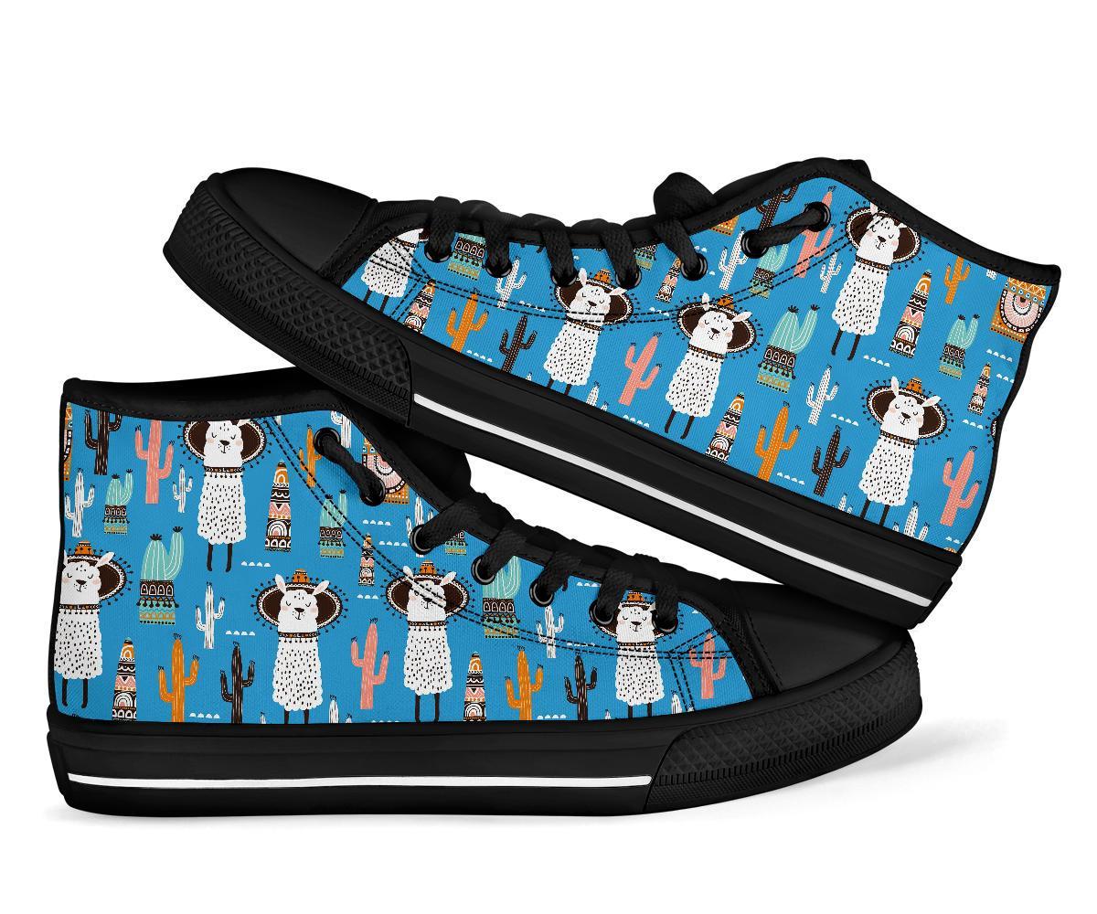 Pattern Print Llama Cactus Men Women's High Top Shoes-grizzshop