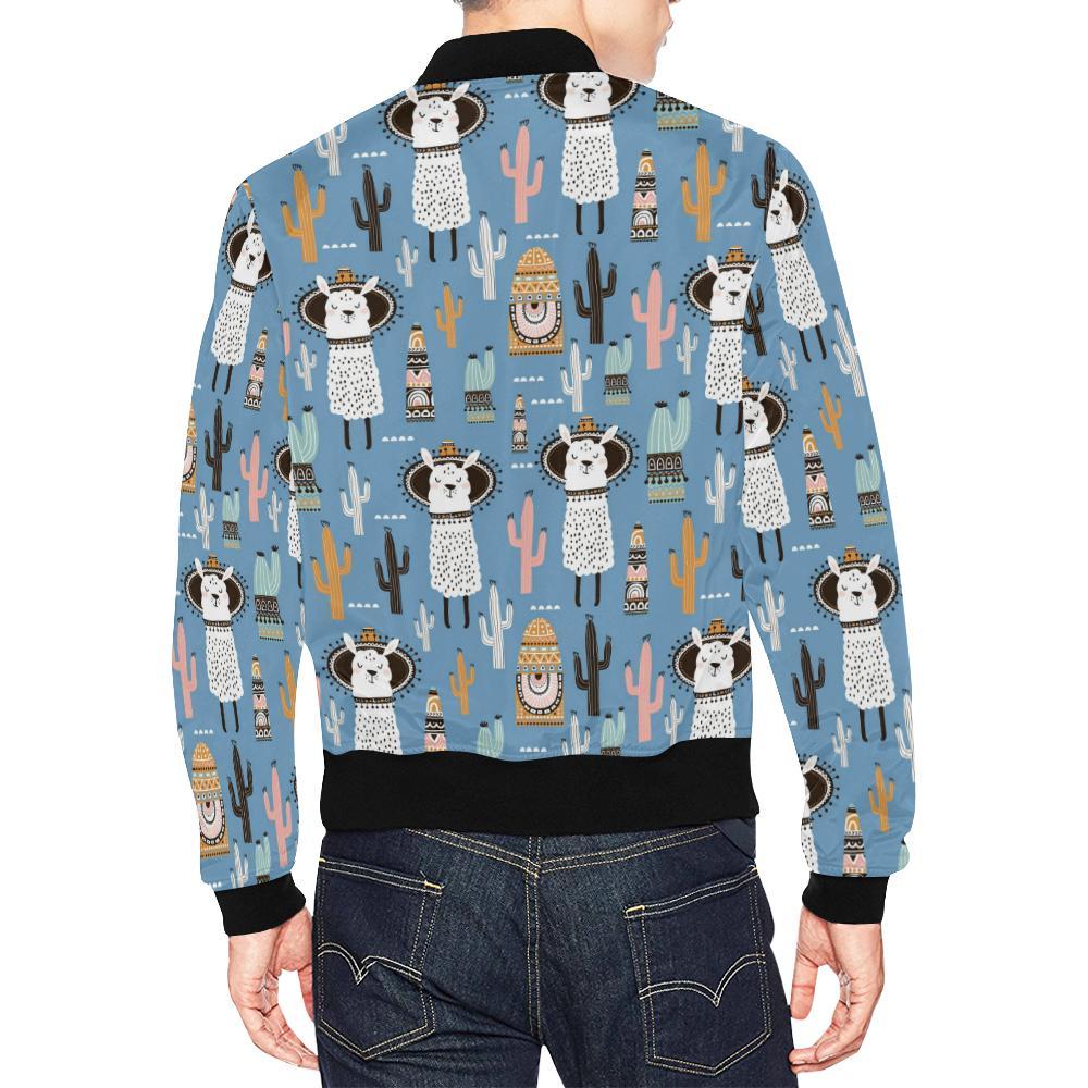 Pattern Print Llama Cactus Men's Bomber Jacket-grizzshop