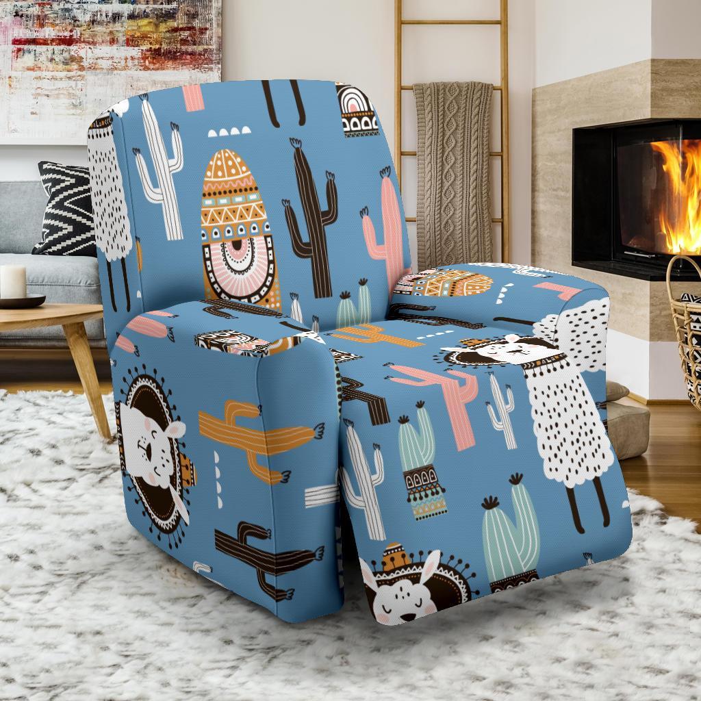 Pattern Print Llama Cactus Recliner Cover-grizzshop