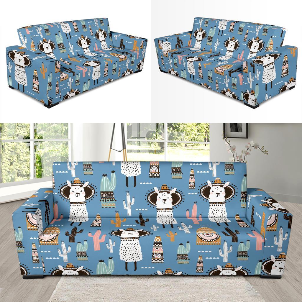 Pattern Print Llama Cactus Sofa Covers-grizzshop