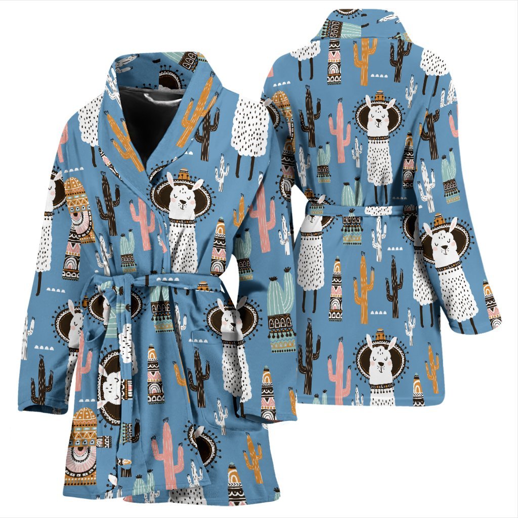 Pattern Print Llama Cactus Women Long Robe-grizzshop