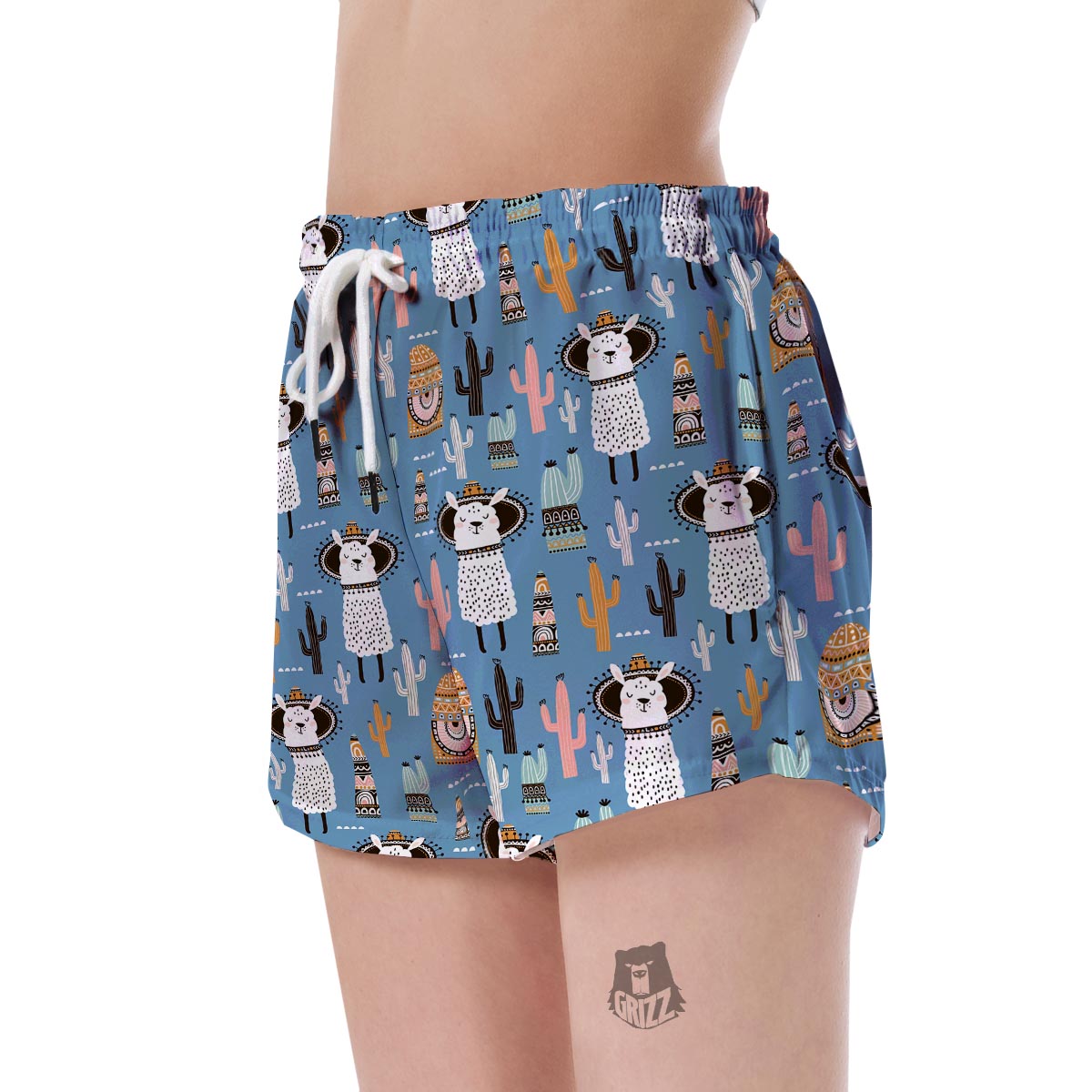 Pattern Print Llama Cactus Women's Shorts-grizzshop