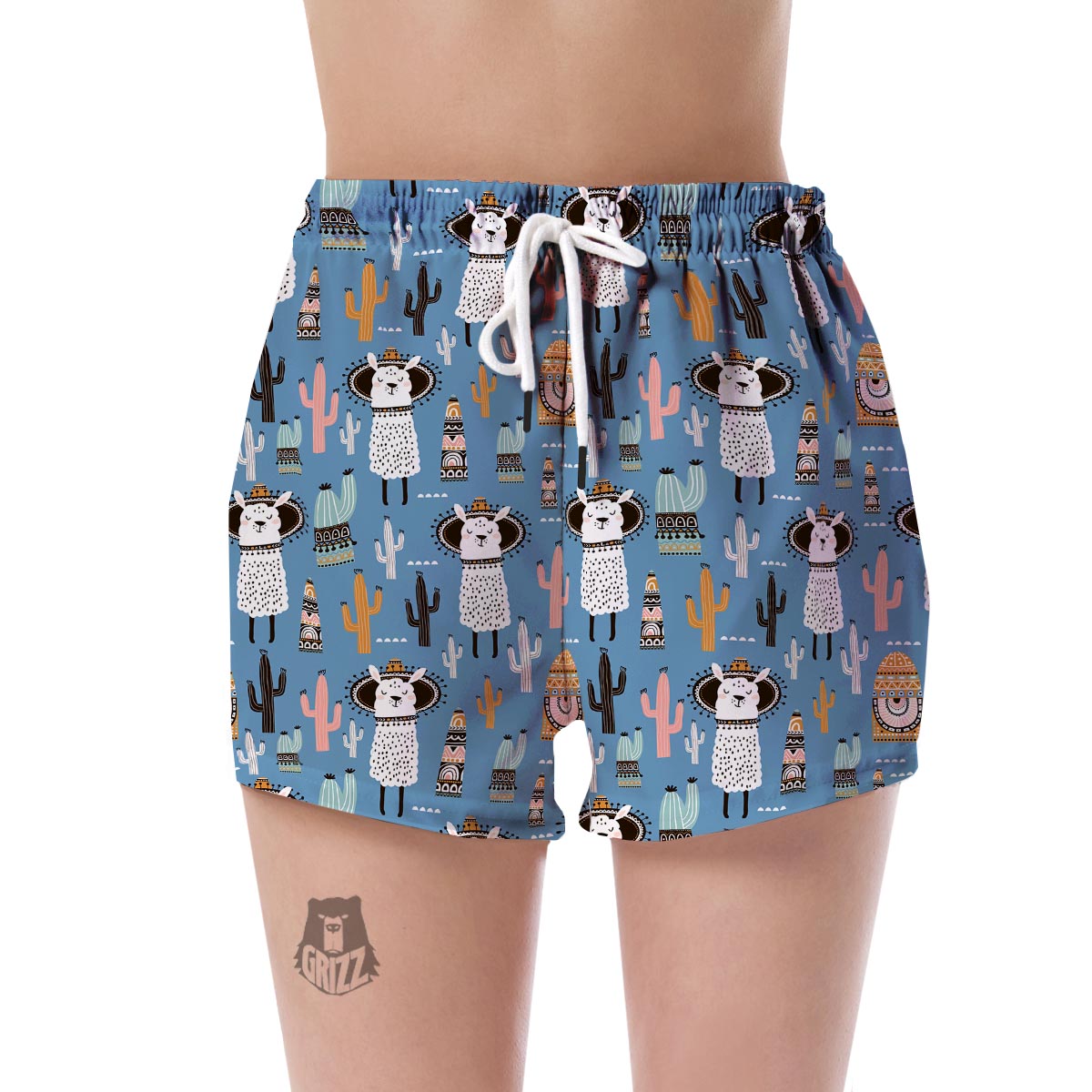 Pattern Print Llama Cactus Women's Shorts-grizzshop