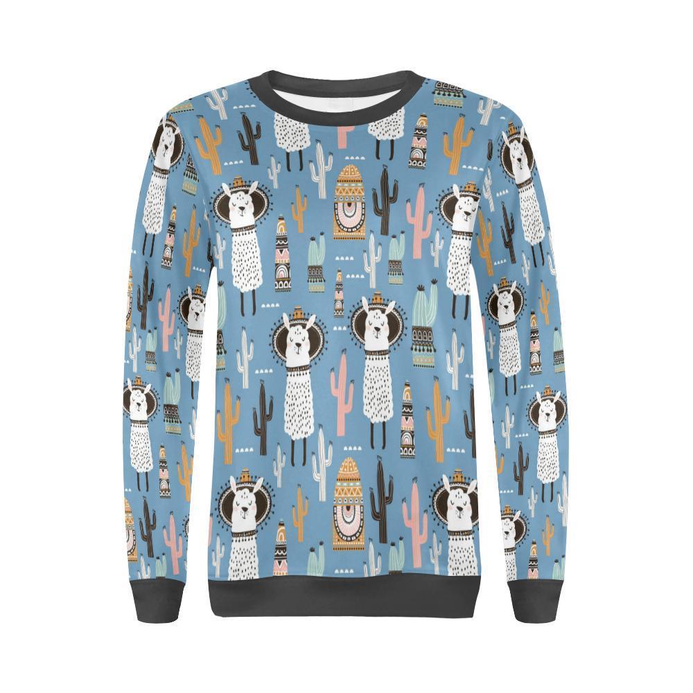 Pattern Print Llama Cactus Women's Sweatshirt-grizzshop