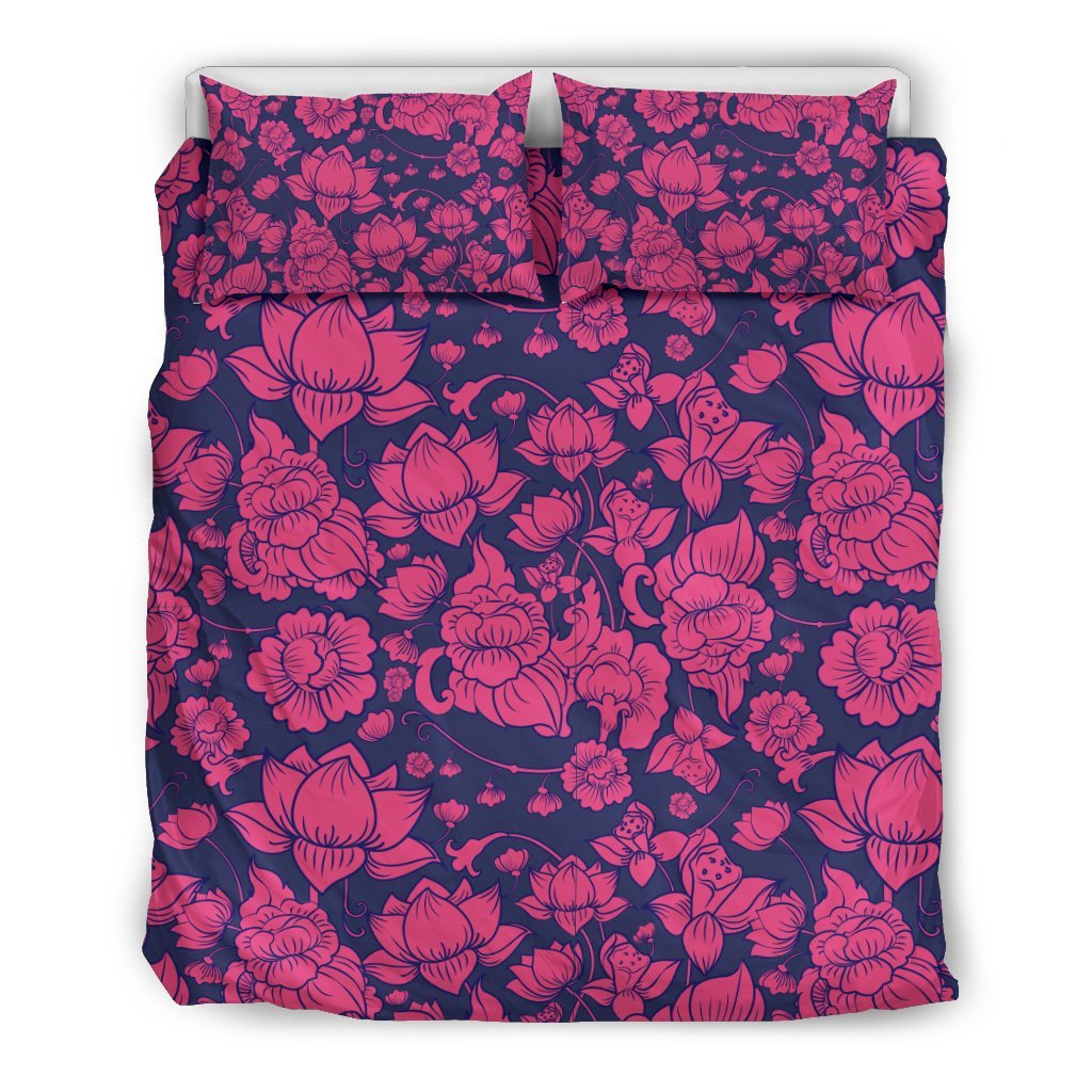 Pattern Print Lotus Duvet Cover Bedding Set-grizzshop