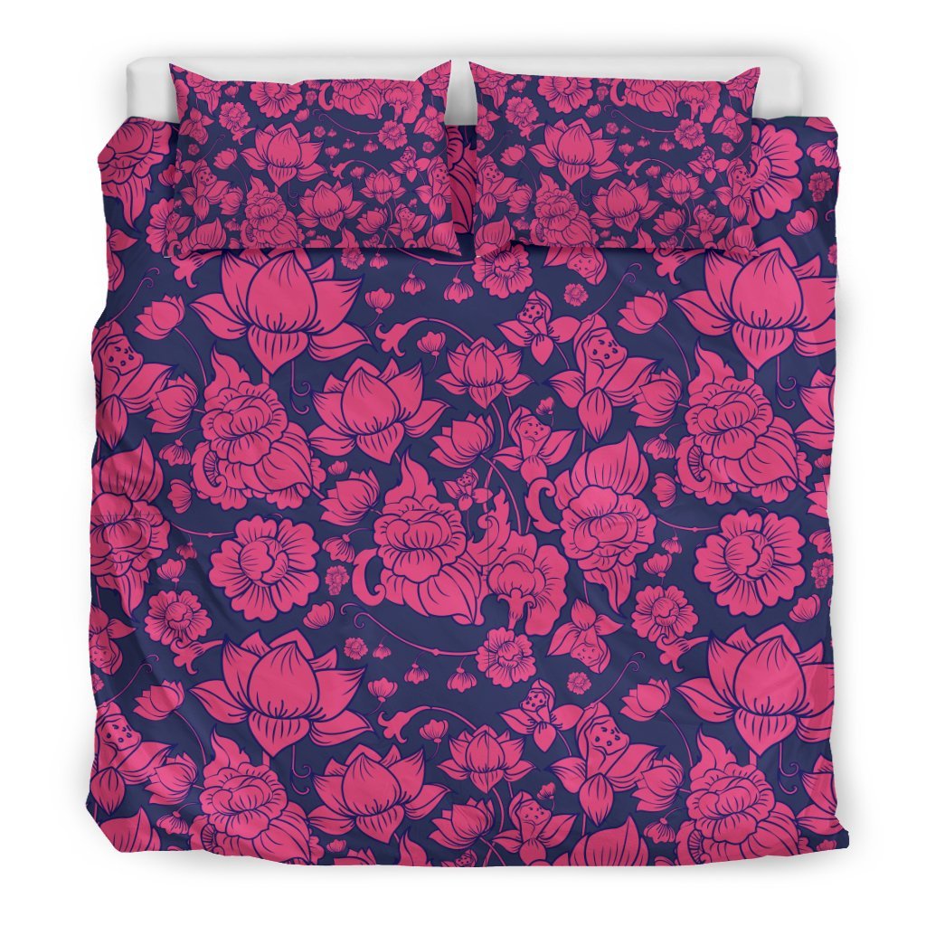 Pattern Print Lotus Duvet Cover Bedding Set-grizzshop