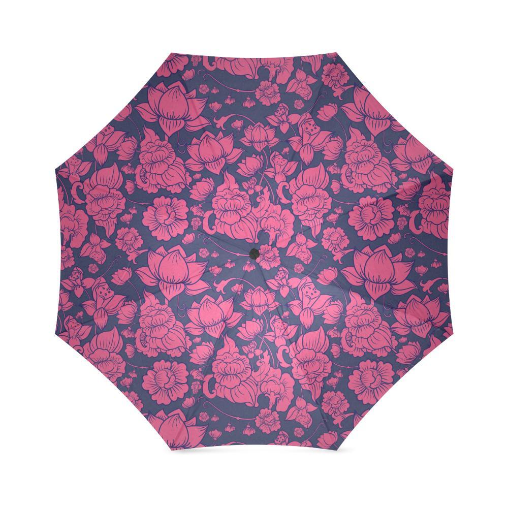 Pattern Print Lotus Foldable Umbrella-grizzshop