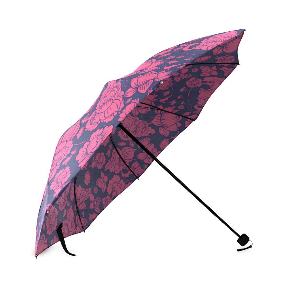 Pattern Print Lotus Foldable Umbrella-grizzshop