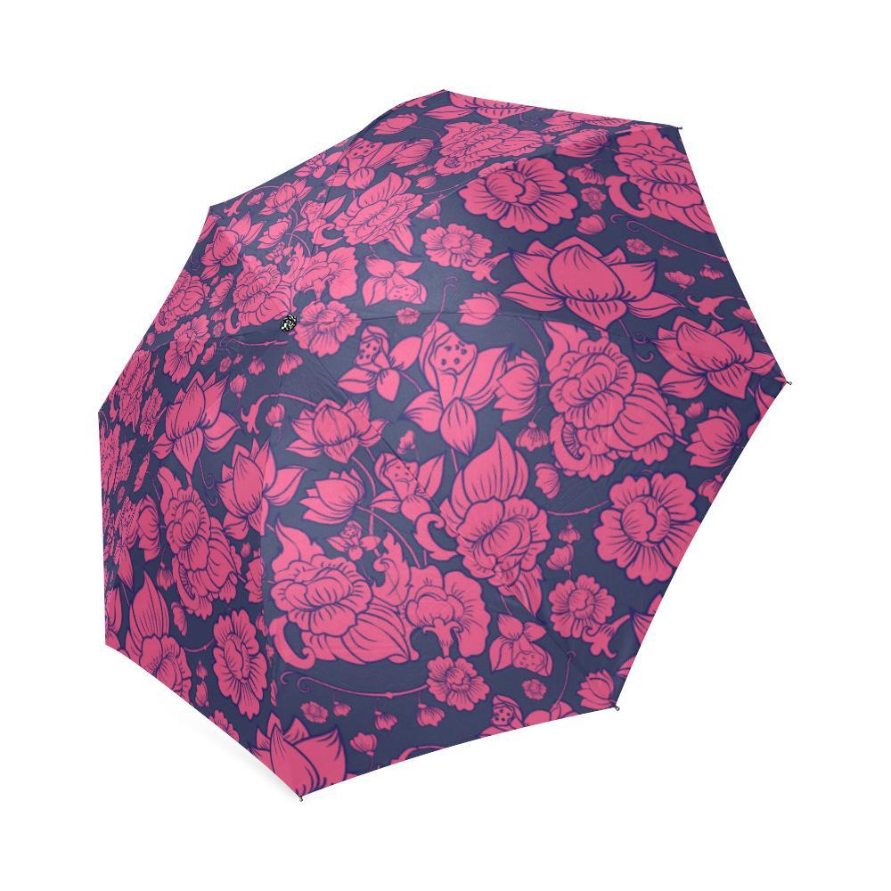 Pattern Print Lotus Foldable Umbrella-grizzshop