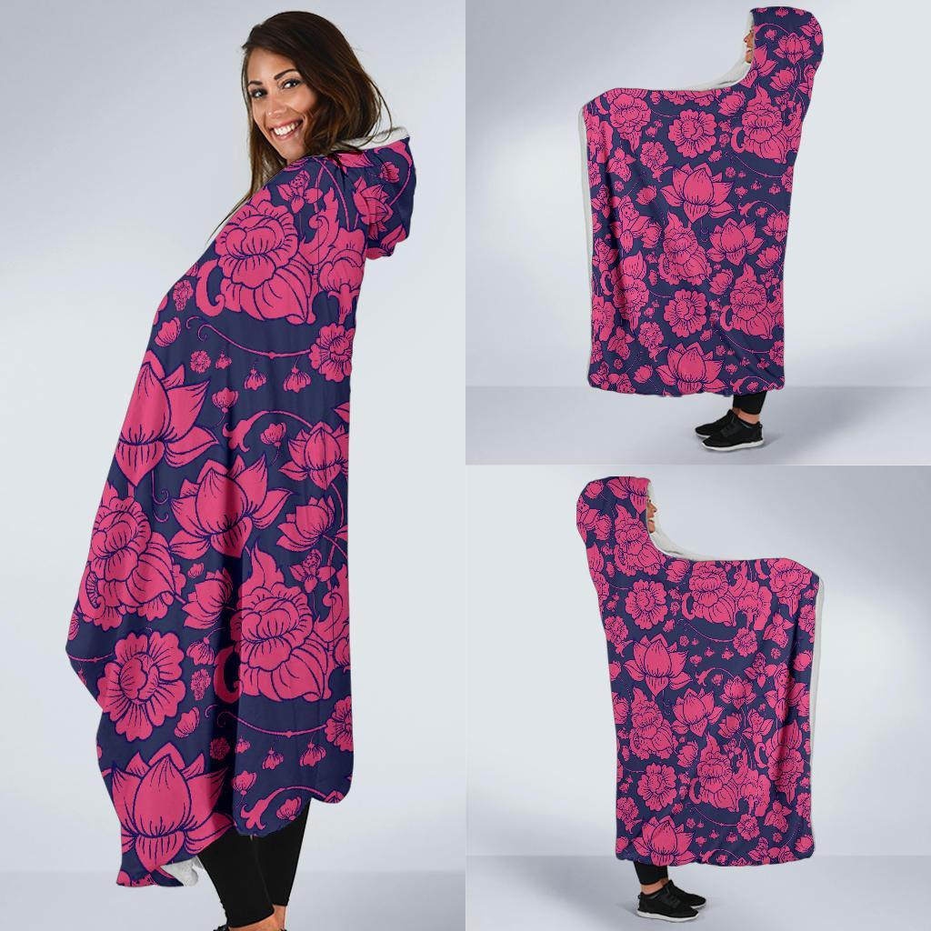 Pattern Print Lotus Hooded Blanket-grizzshop