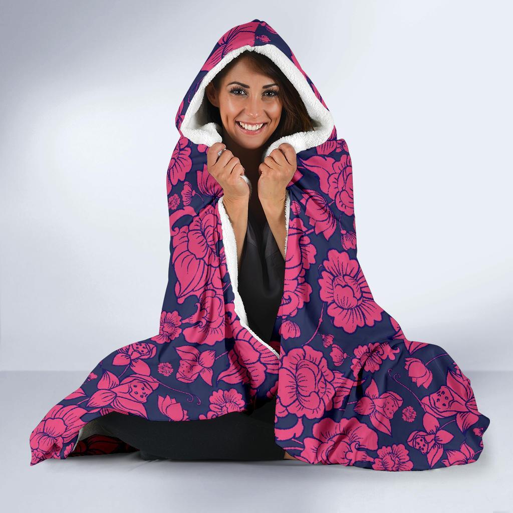 Pattern Print Lotus Hooded Blanket-grizzshop