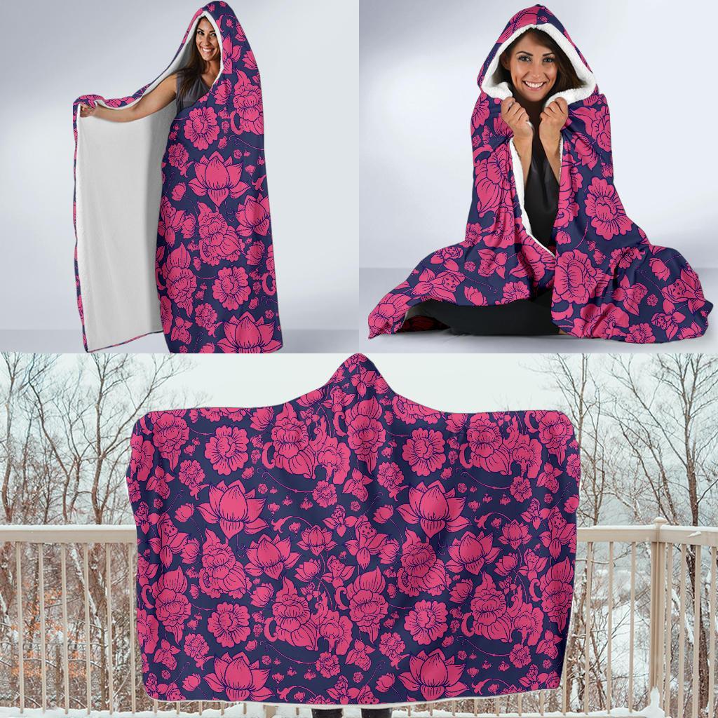 Pattern Print Lotus Hooded Blanket-grizzshop