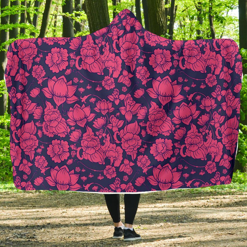 Pattern Print Lotus Hooded Blanket-grizzshop