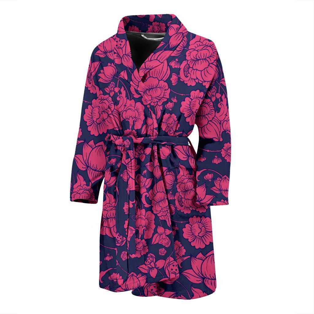 Pattern Print Lotus Men Long Robe-grizzshop