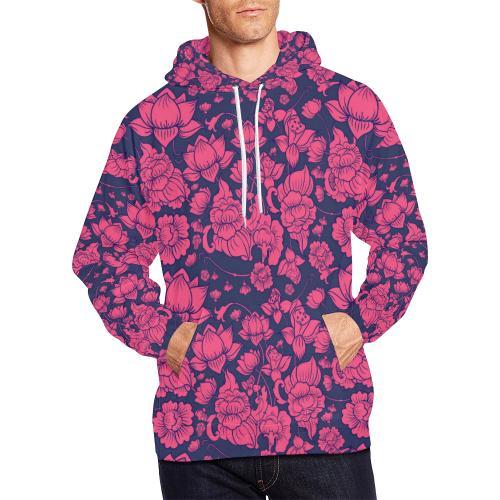 Pattern Print Lotus Men Pullover Hoodie-grizzshop