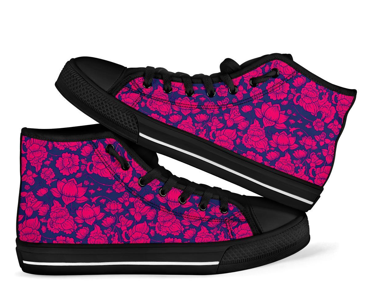 Pattern Print Lotus Men Women's High Top Shoes-grizzshop