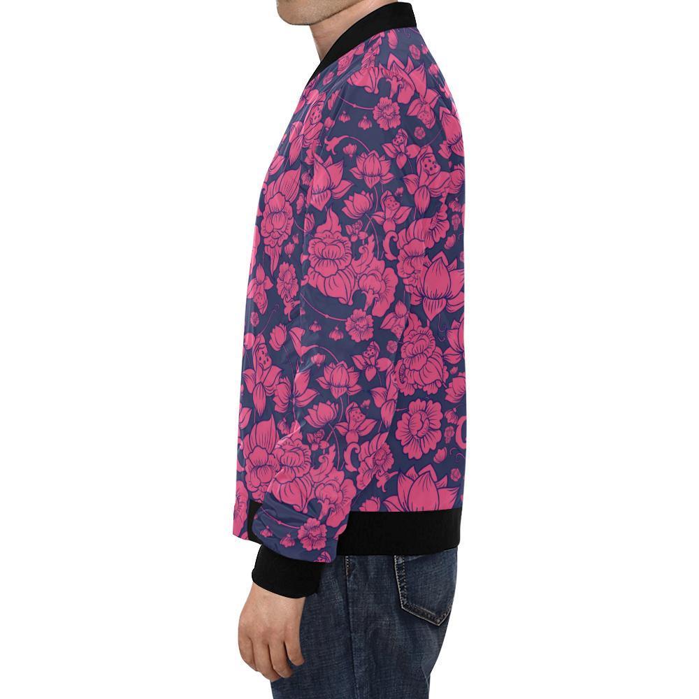 Pattern Print Lotus Men's Bomber Jacket-grizzshop