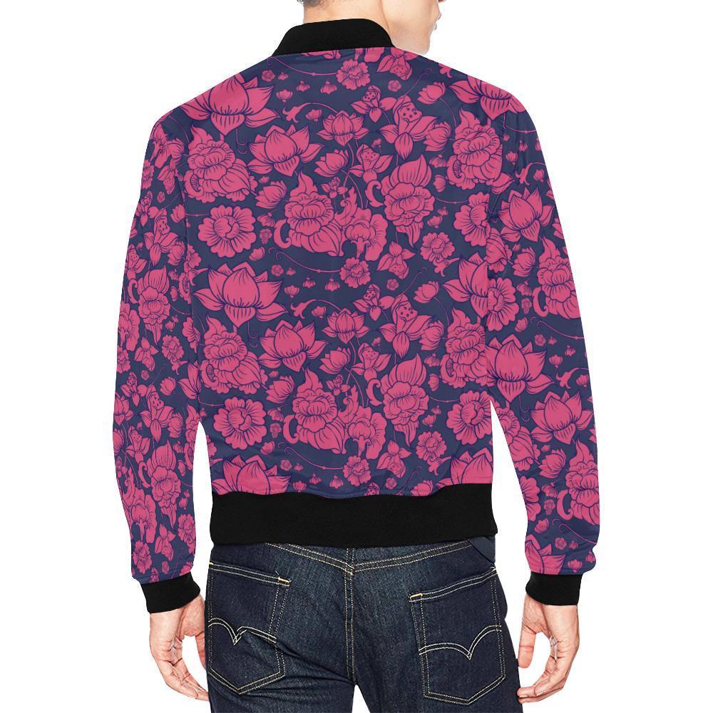 Pattern Print Lotus Men's Bomber Jacket-grizzshop