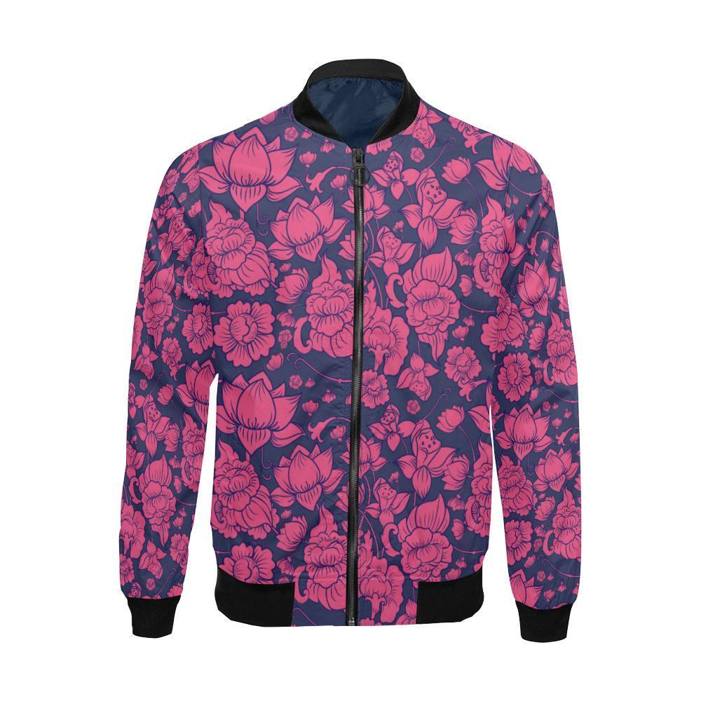 Pattern Print Lotus Men's Bomber Jacket-grizzshop