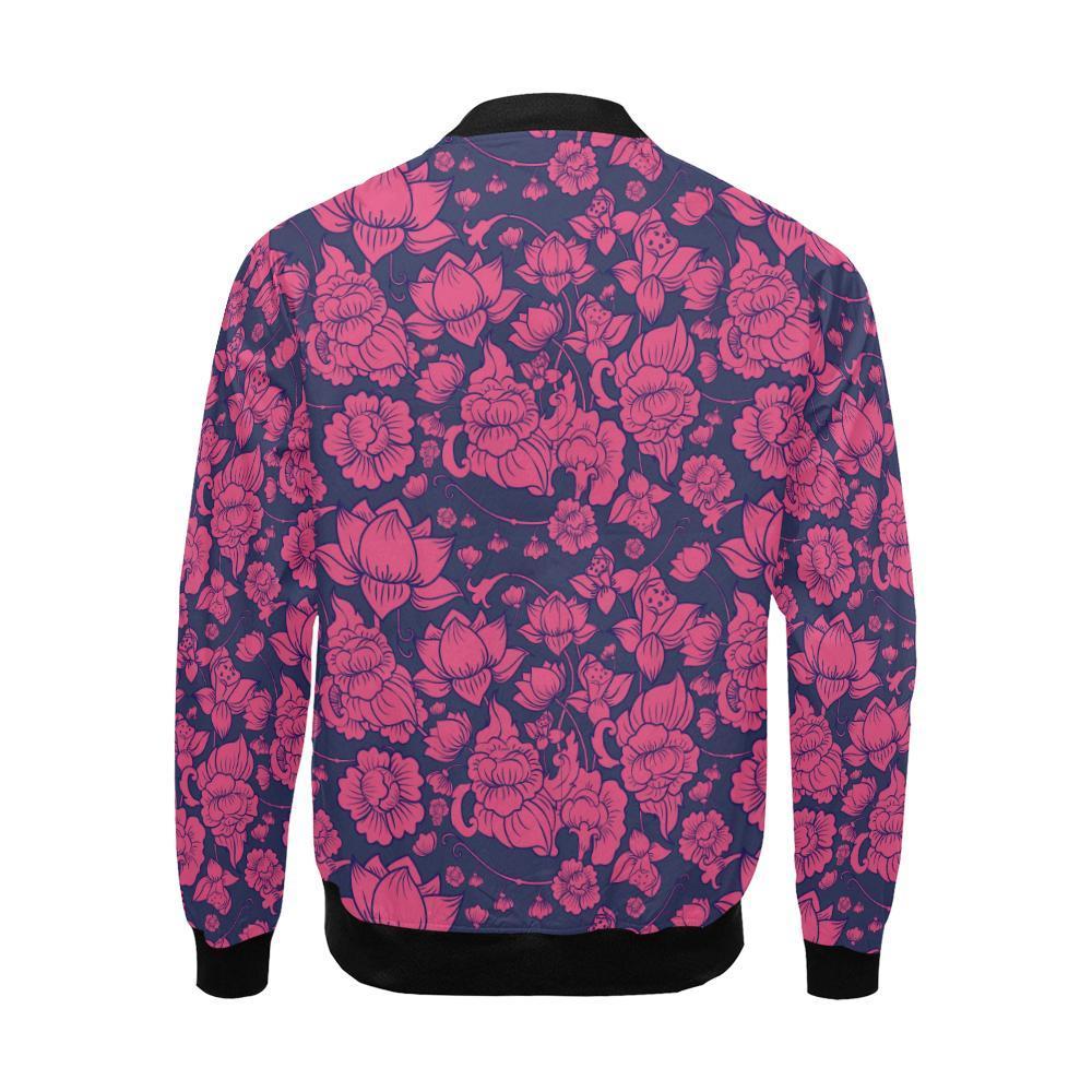 Pattern Print Lotus Men's Bomber Jacket-grizzshop