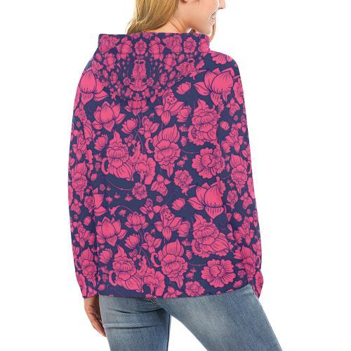 Pattern Print Lotus Women Pullover Hoodie-grizzshop