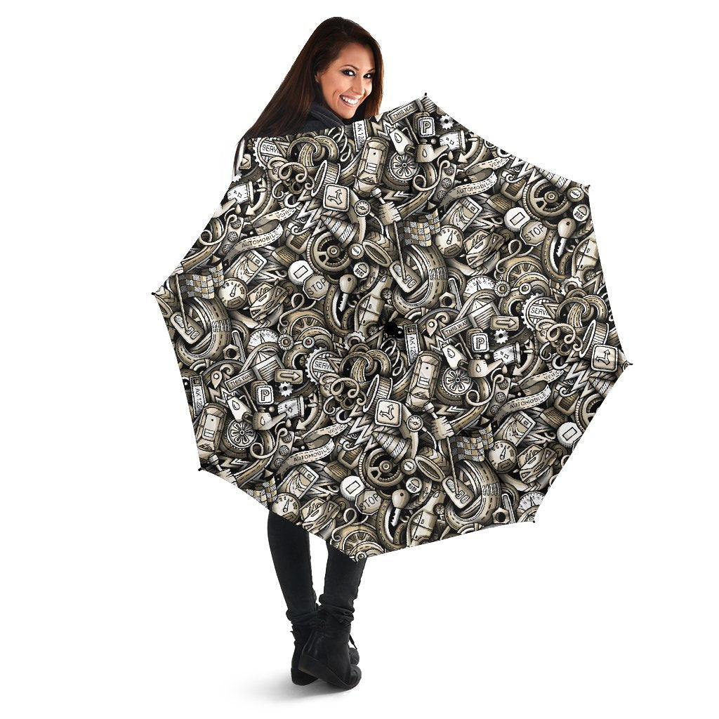 Pattern Print Mechanic Automatic Foldable Umbrella-grizzshop