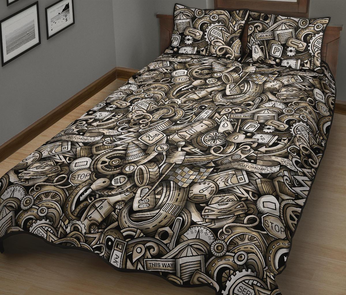 Pattern Print Mechanic Bed Set Quilt-grizzshop