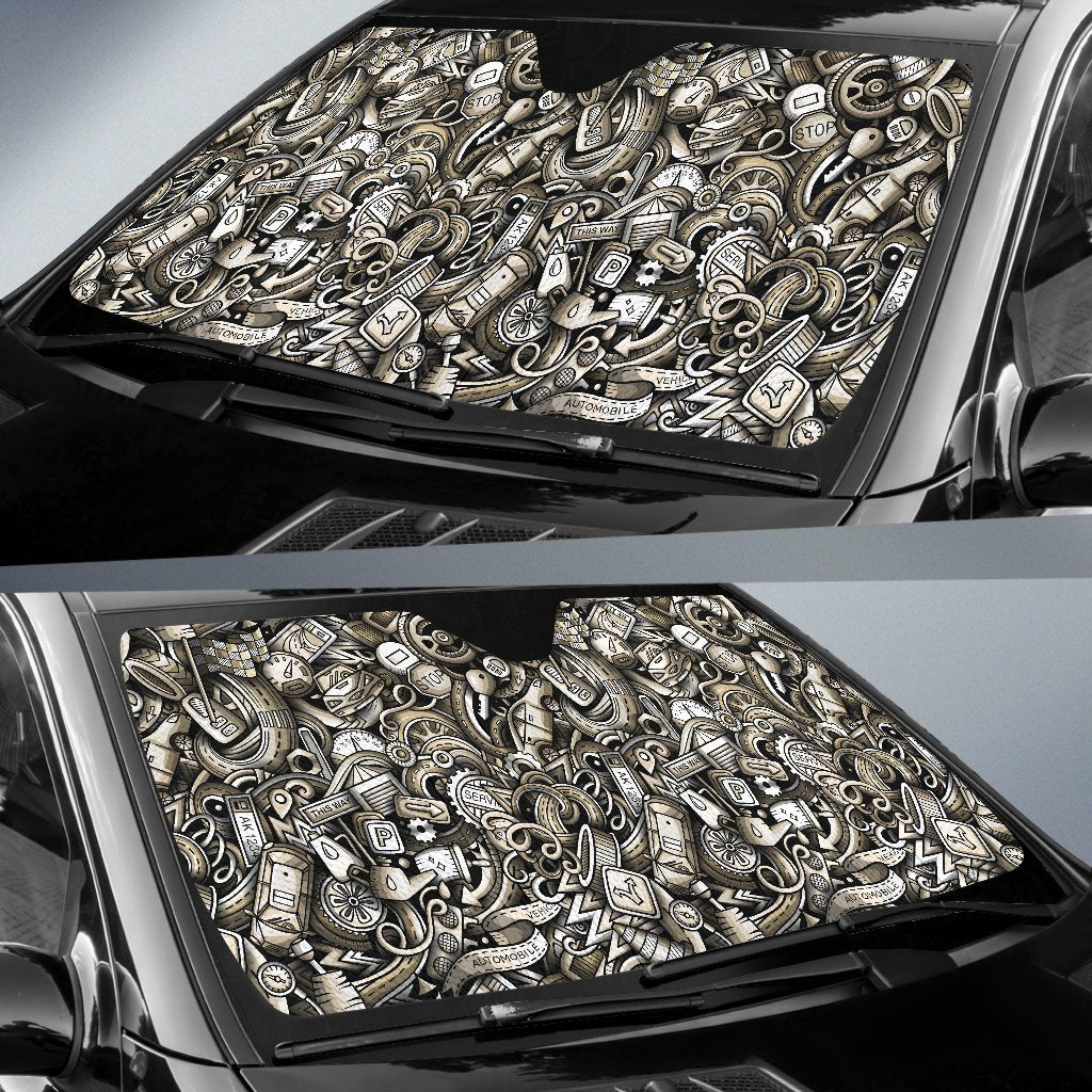 Pattern Print Mechanic Car Sun Shade-grizzshop