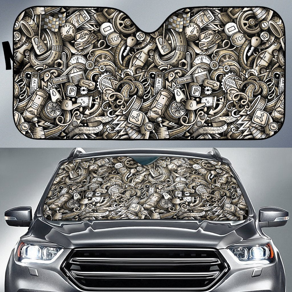 Pattern Print Mechanic Car Sun Shade-grizzshop