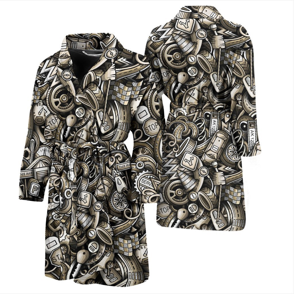 Pattern Print Mechanic Men Long Robe-grizzshop