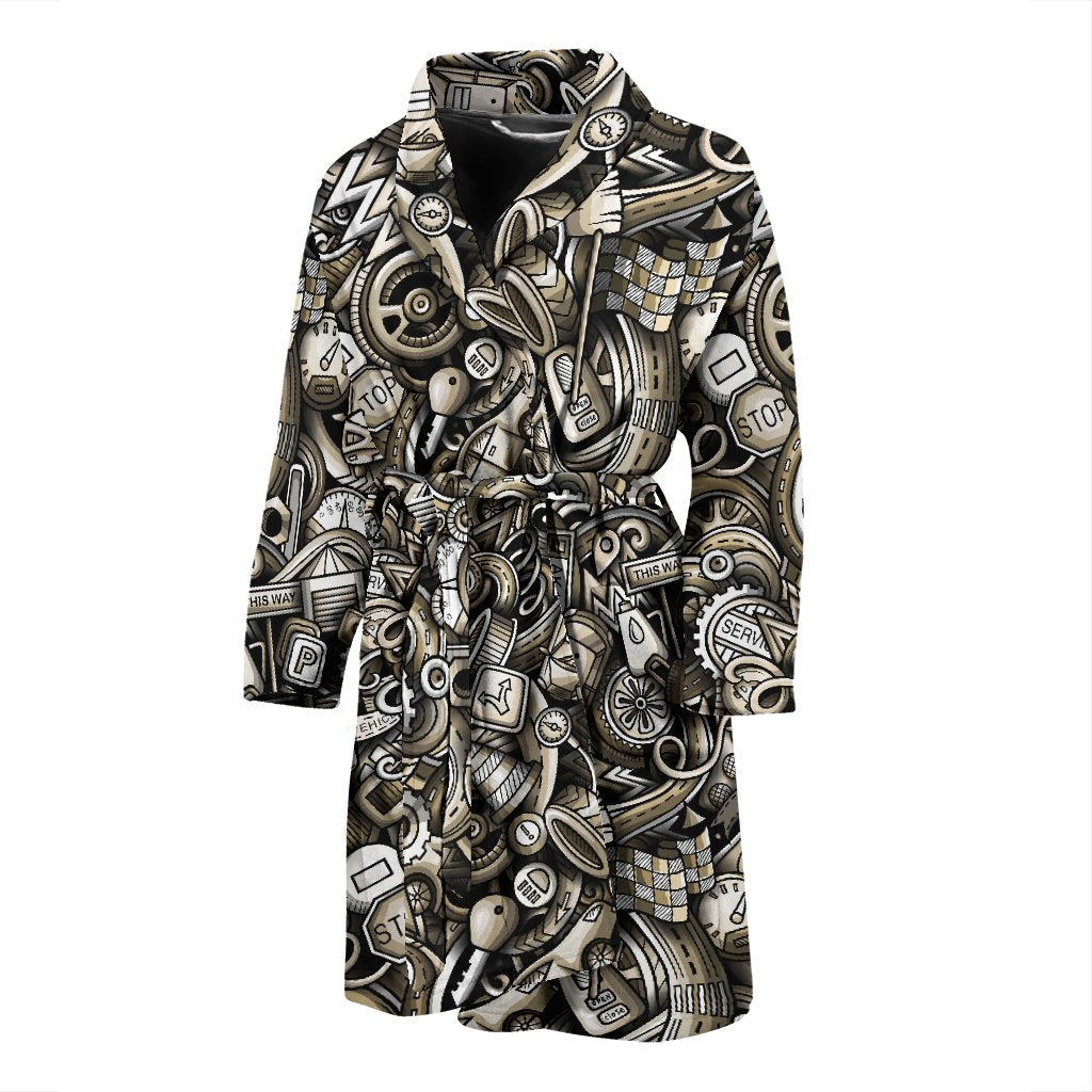 Pattern Print Mechanic Men Long Robe-grizzshop