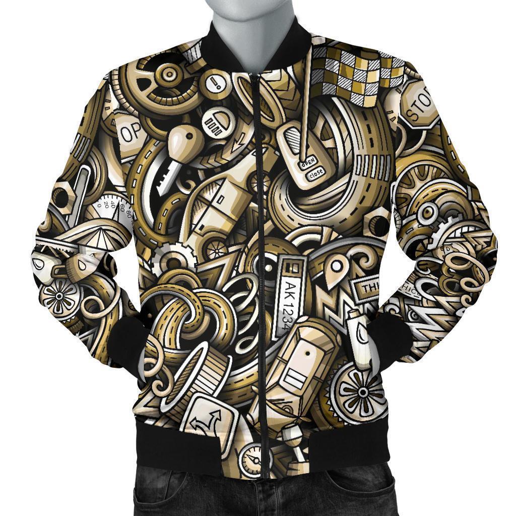 Pattern Print Mechanic Men's Bomber Jacket-grizzshop