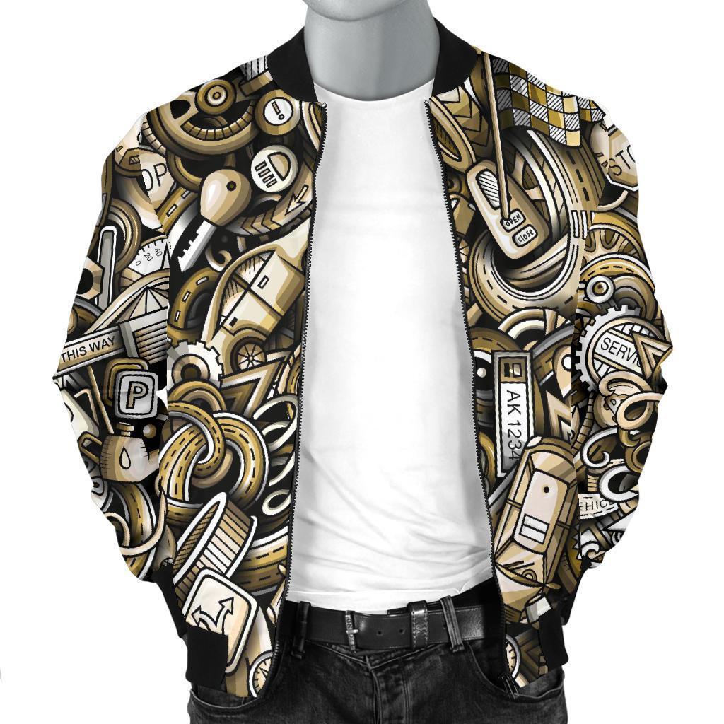 Pattern Print Mechanic Men's Bomber Jacket-grizzshop