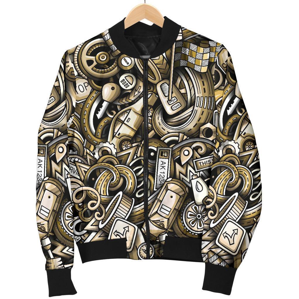 Pattern Print Mechanic Men's Bomber Jacket-grizzshop