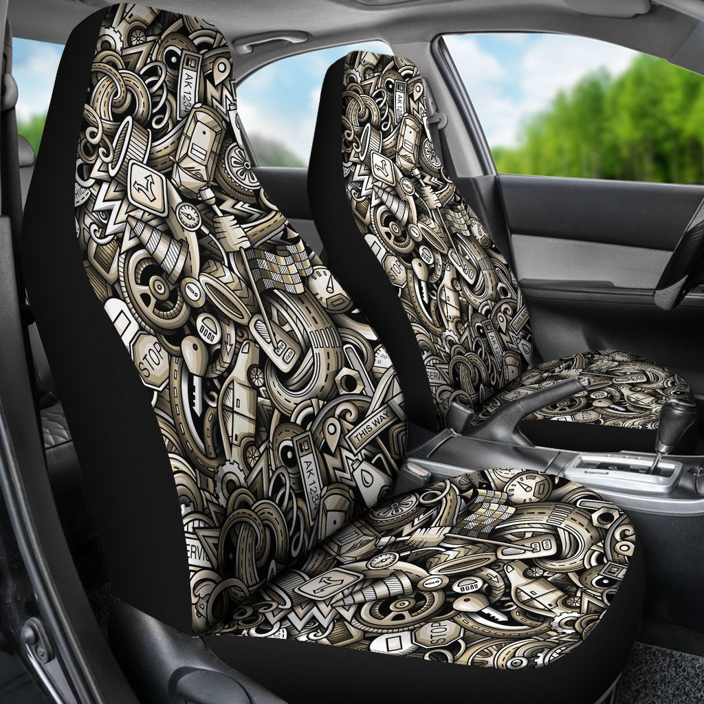 Pattern Print Mechanic Universal Fit Car Seat Covers-grizzshop