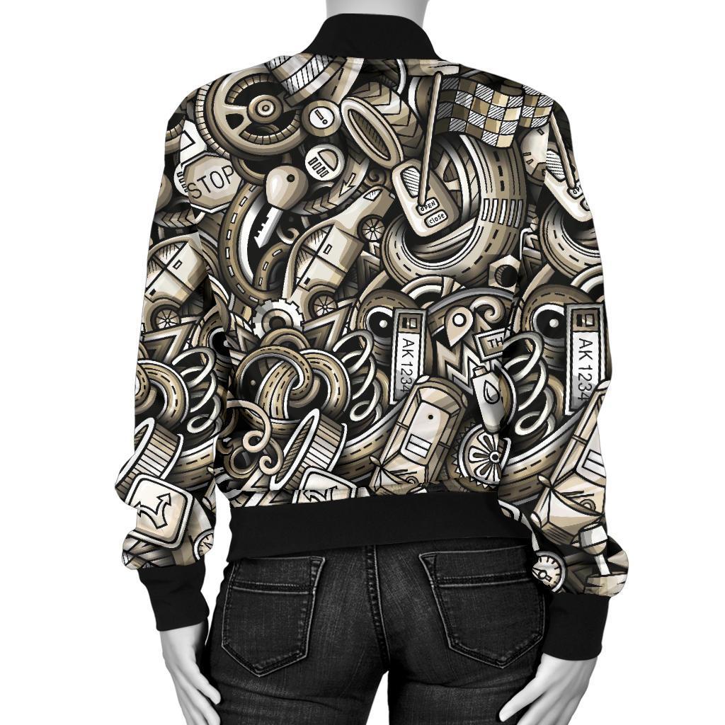 Pattern Print Mechanic Women Casual Bomber Jacket-grizzshop