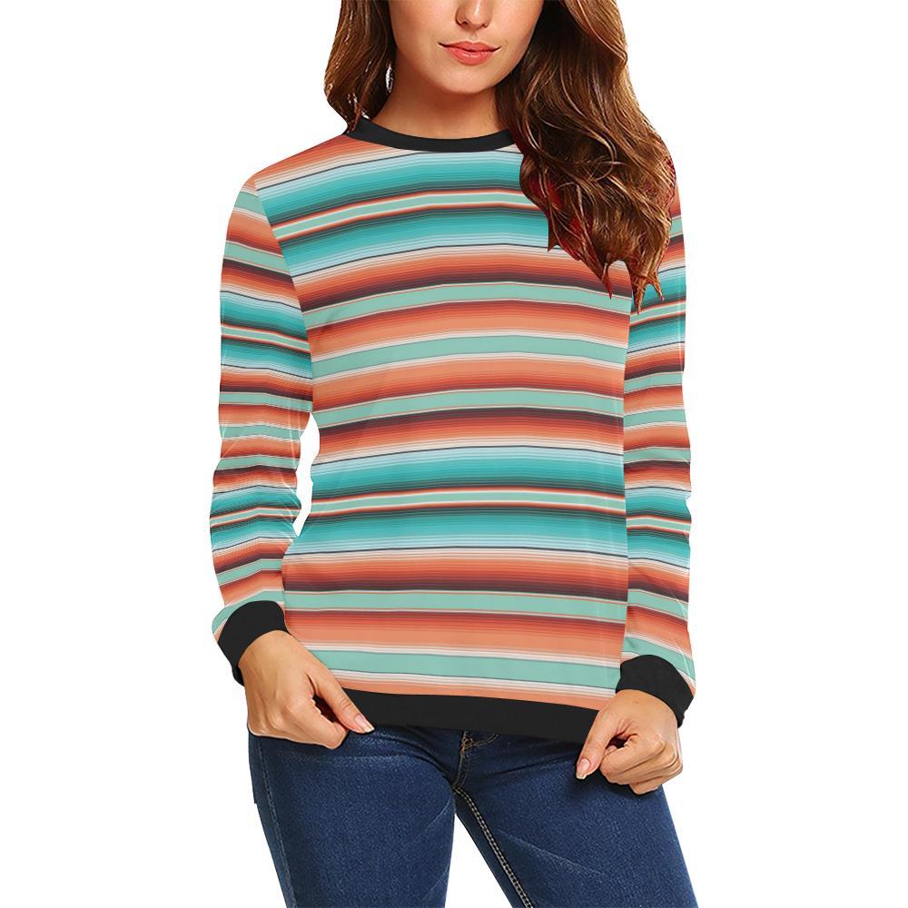 Pattern Print Mexican Blanket Baja Serape Women Crewneck Sweatshirt-grizzshop