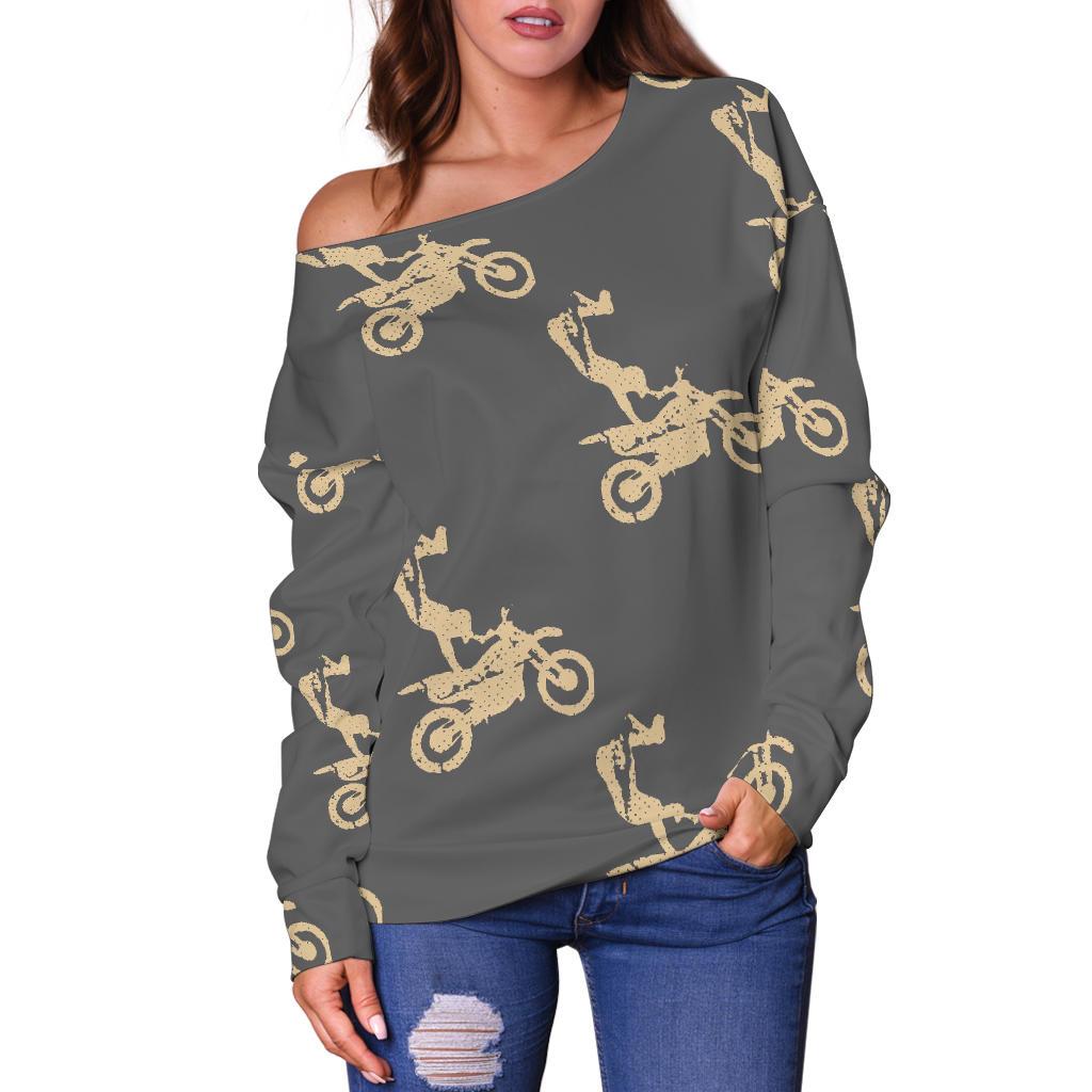 Pattern Print Motocross Women Off Shoulder Sweatshirt-grizzshop