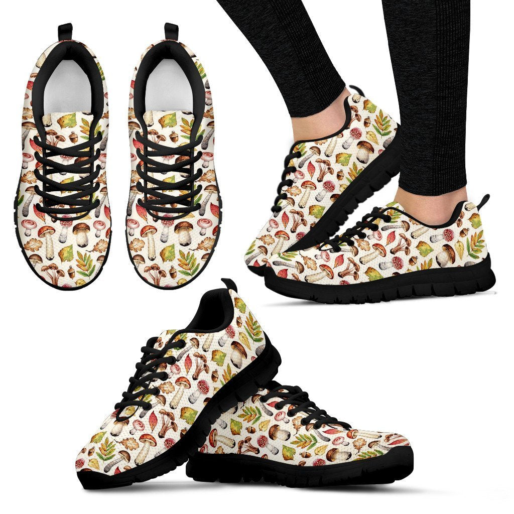 Pattern Print Mushroom Black Sneaker Shoes For Men Women-grizzshop